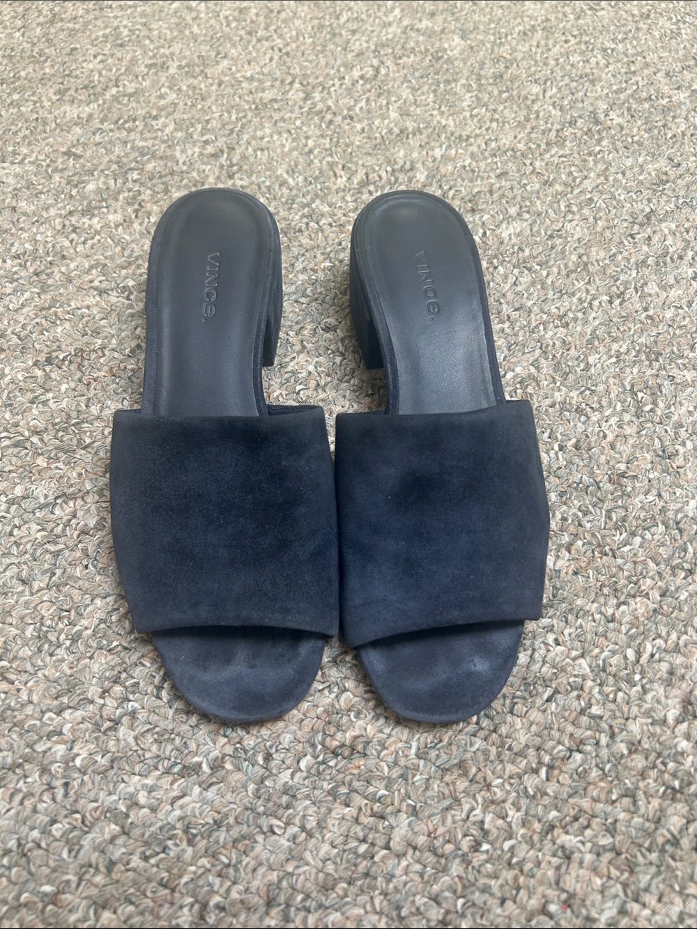 Vince Navy Suede Slide Sandals